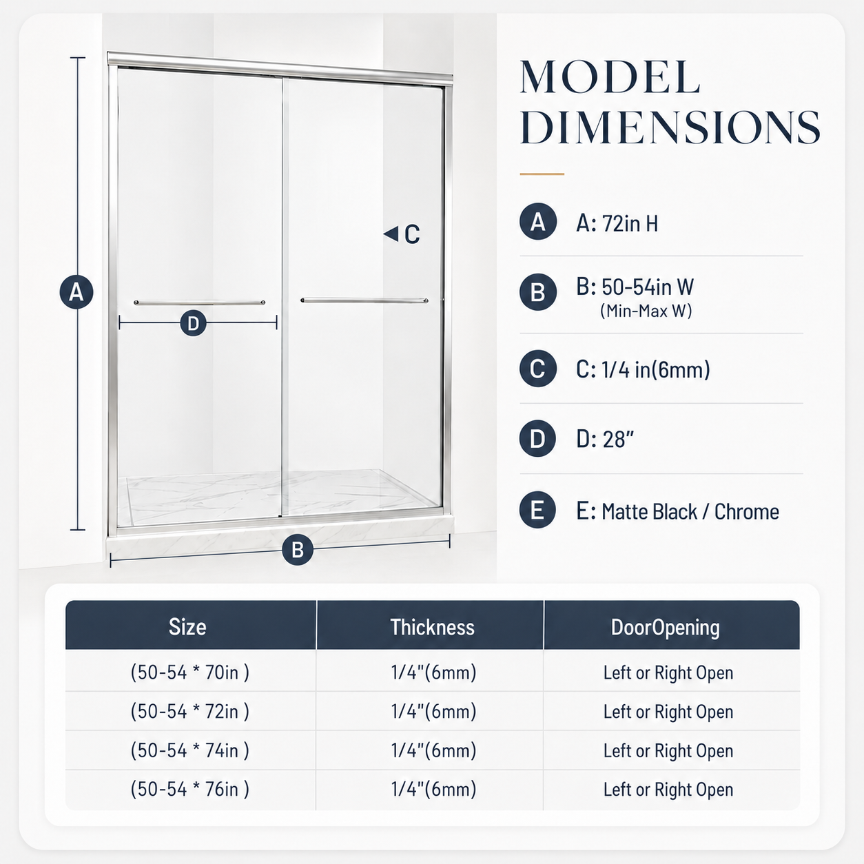 50-54" W x 72" H Framed Double Sliding Shower Door