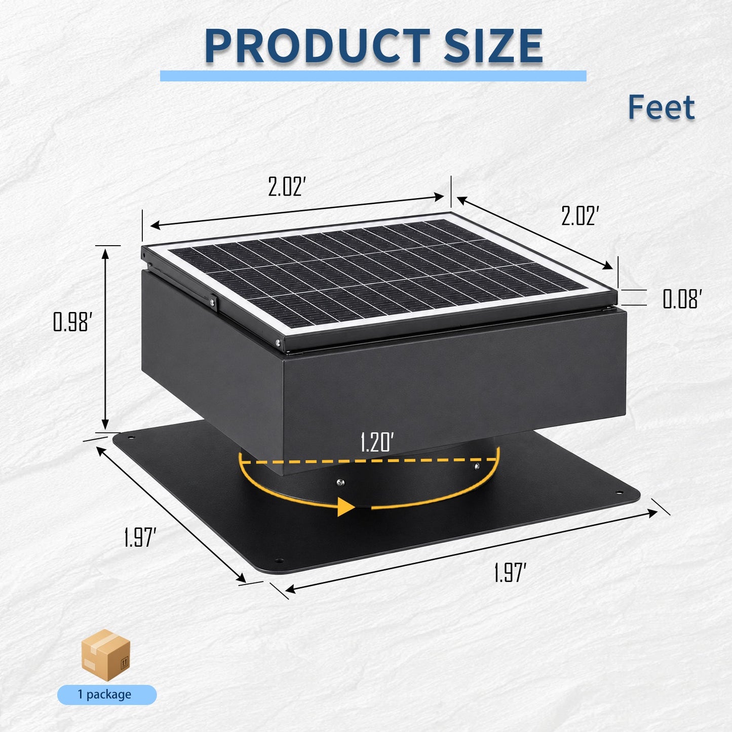 14" Adjustable Square Solar Roof Exhaust Fan, 60W Dual Power Attic Ventilator