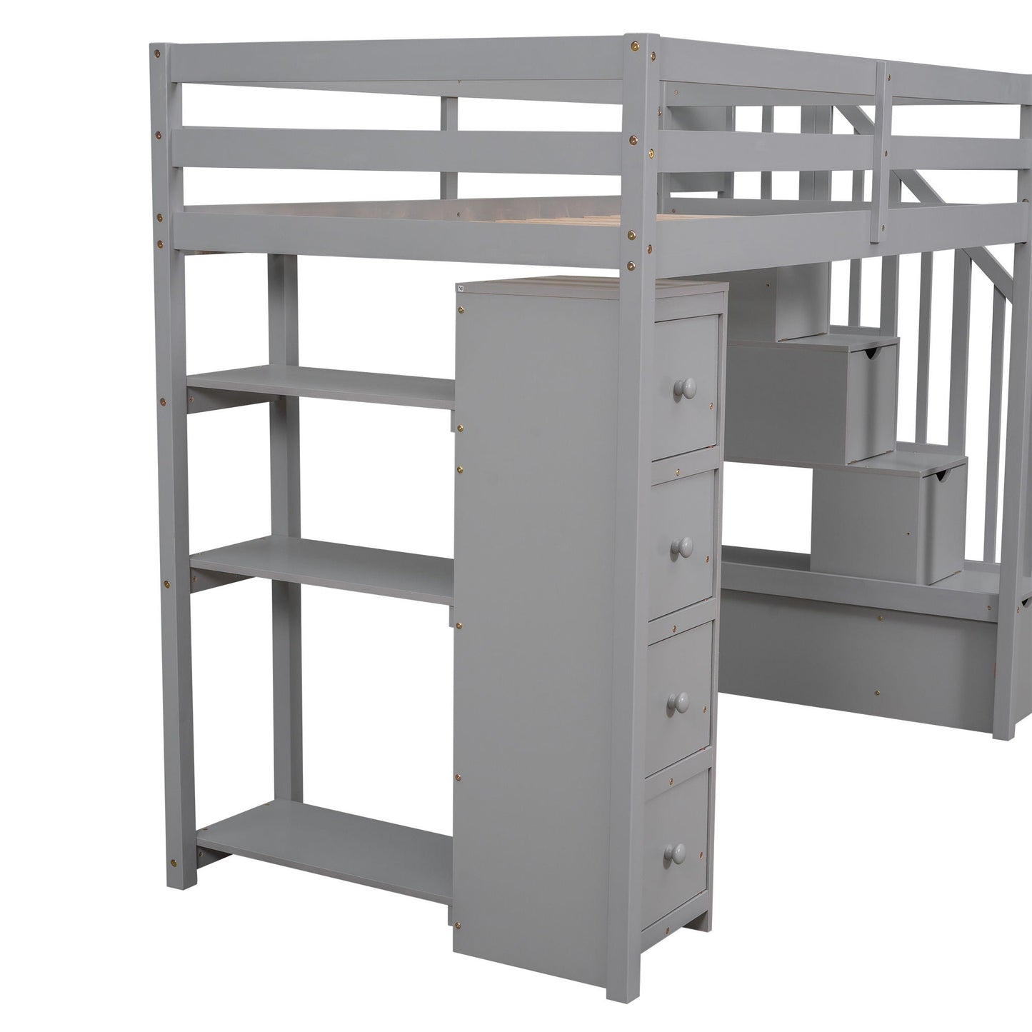 Loft Bed With Storage Drawers And Stairs With Shelves