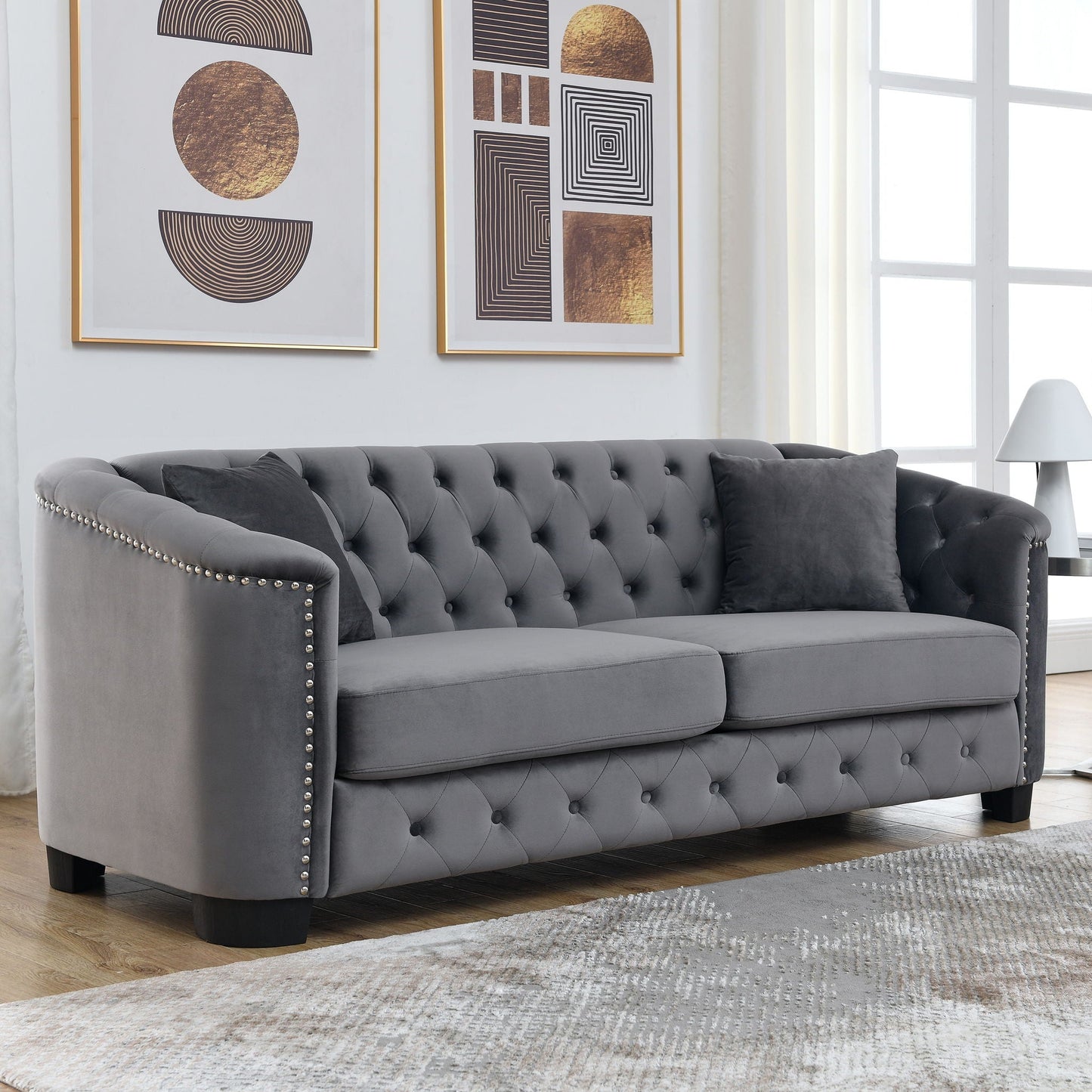 Modern Chesterfield Sofa With Tufted Backrest For Living Room