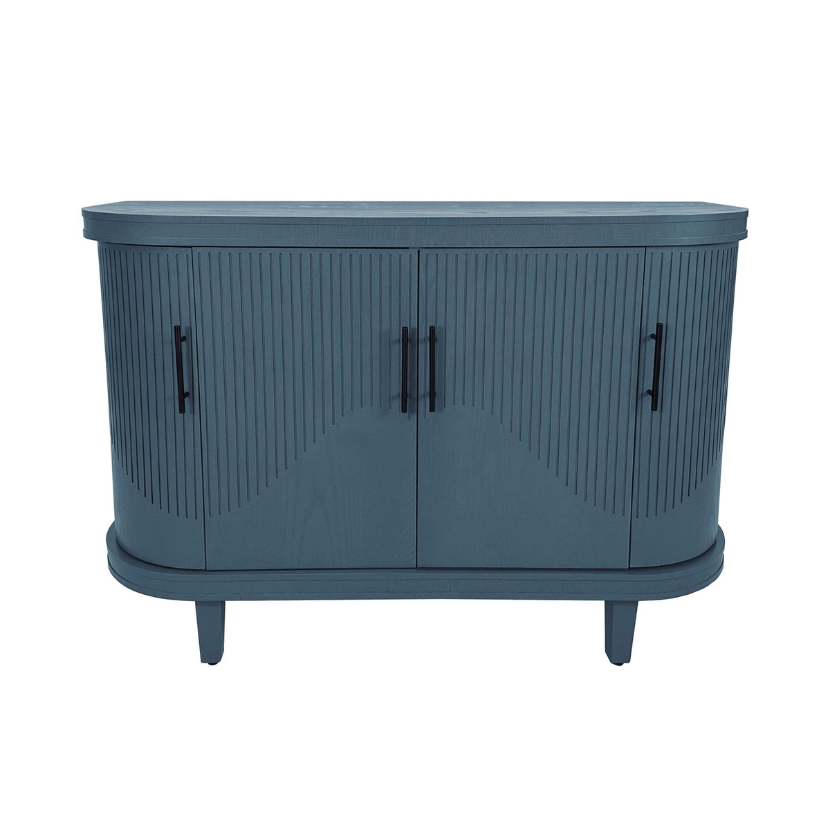 Curved Sideboard Wooden Console Table With 4 Doors And Adjustable Shelves For Living Room - Blue