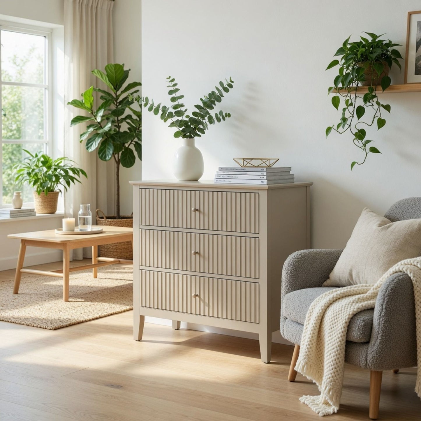 Fluted 3 Drawer Nightstand With Soft Close Slides
