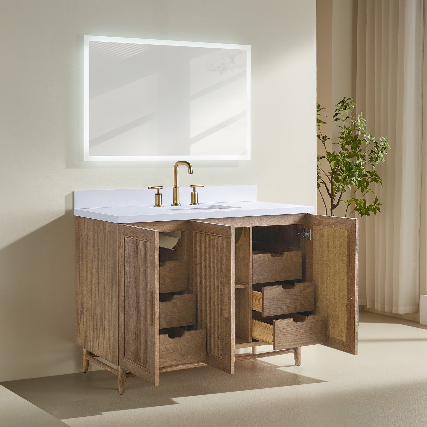 Fully Assembled 48" Freestanding Single Sink Light Coffee Bathroom Vanity