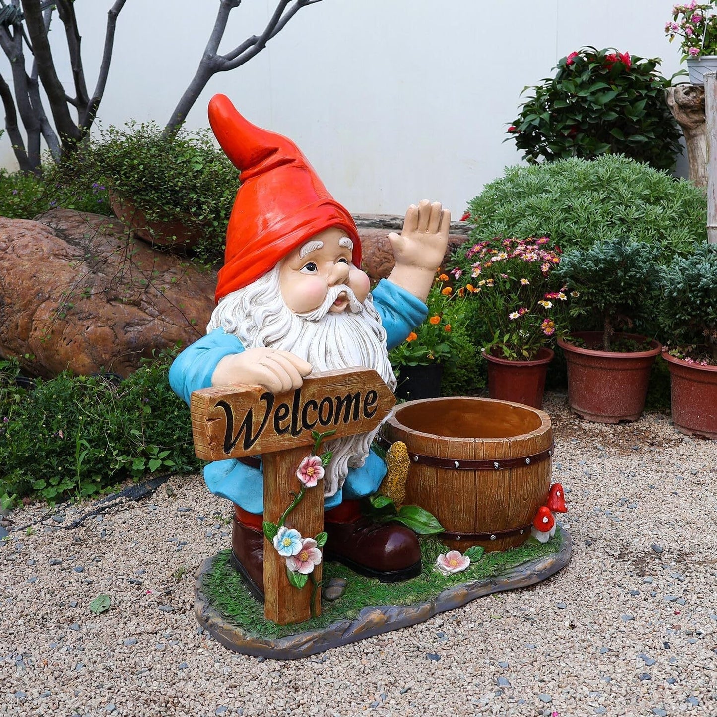 Outdoor Garden Sculpture Gnome Flower Pot Planter