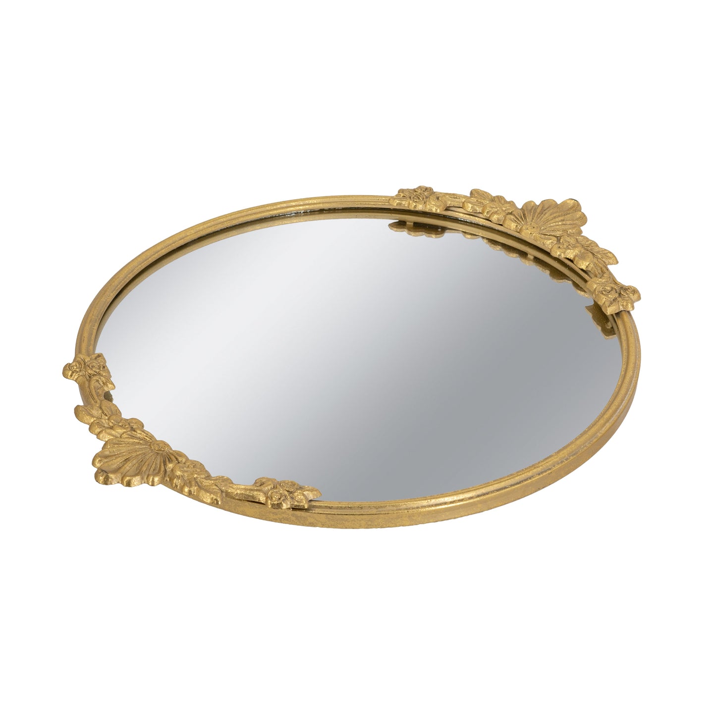19x16x1" Round Mirror Tray with Gold Leaf Detailing