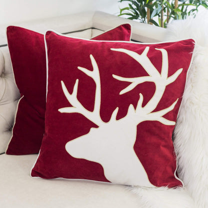 Holiday Reindeer Velvet Accent Pillow 20x20 – Red and White with Insert