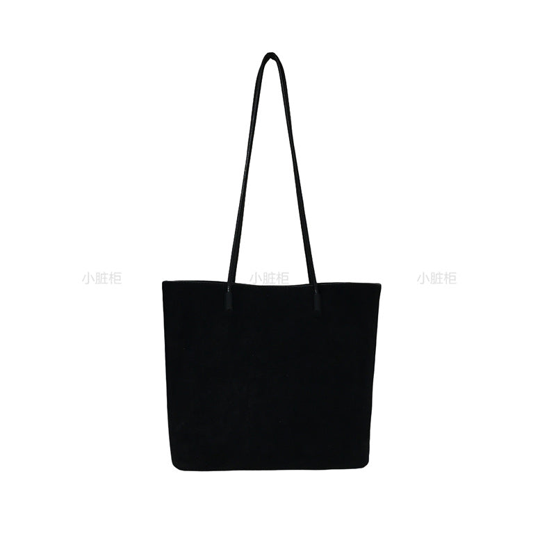 Retro Suede-Like Fabric Simple Handheld Shoulder Tote Bag