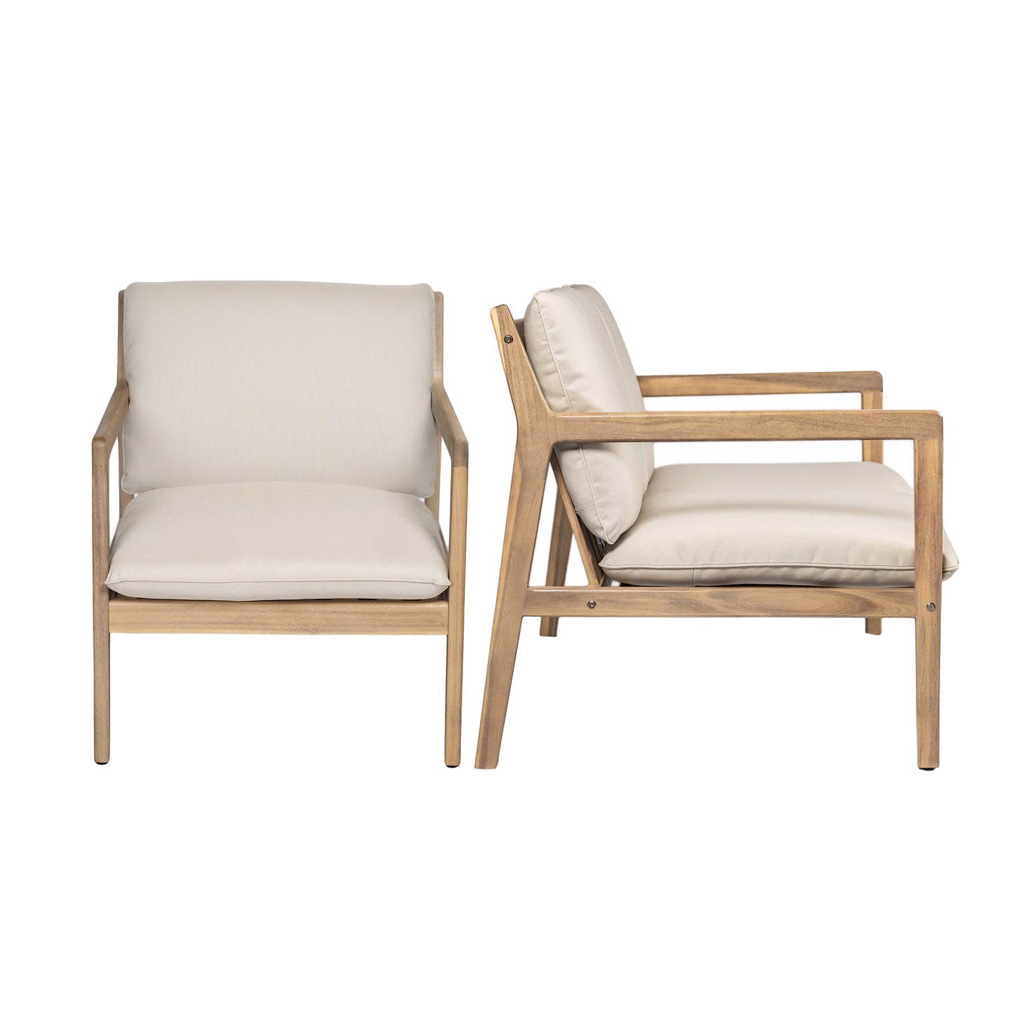 Outdoor Acacia Wood Armchair, Set of 2, Patio Club Chair with Cushions, Light Teak