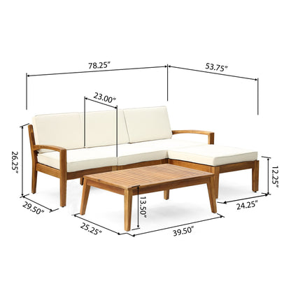 Outdoor L Shape 3pcs Acacia Wood Patio Sofa Set