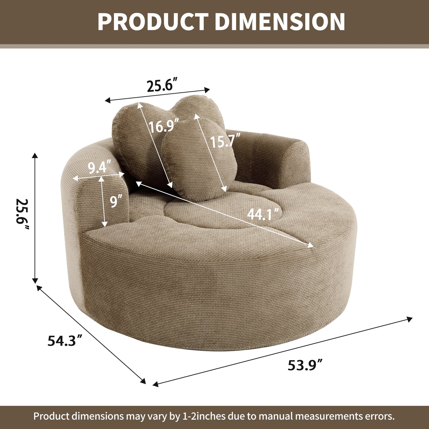 Round Sofa Bed with Memory Foam Sectional Couch for Living Room