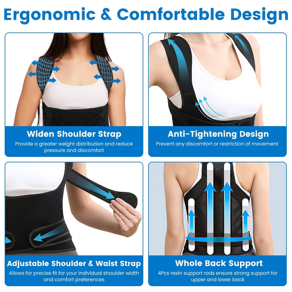 Posture Corrector for Women Men Adjustable Back Brace Posture Trainer Improve Hunchback Slouching Kyphosis Correction Invisible Under Clothes Upper Ba