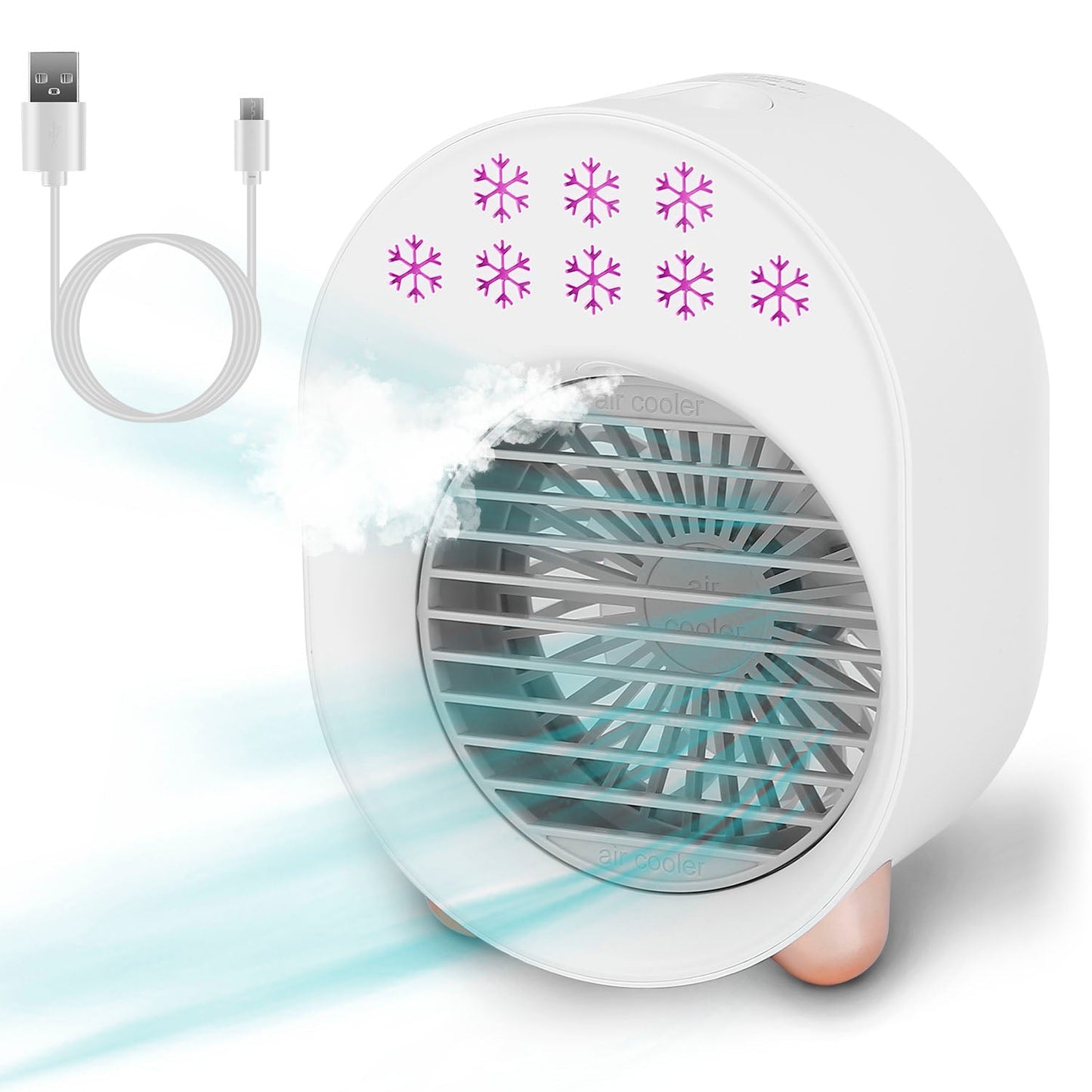 4 In 1 Portable Mini Desktop Air Conditioner Fan Water Mist Cooling Fan USB Rechargeable Humidifier Fan Evaporative Air Cooler 3 Wind Modes Colorful L