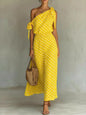 Polka Dot One-Shoulder Maxi Dress