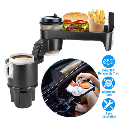 Car Cup Holder TrayÊ360¡ Rotating Car Bottle Holder Expander Adapter Multifunctional Water Cup Mount Stand with Detachable Tray