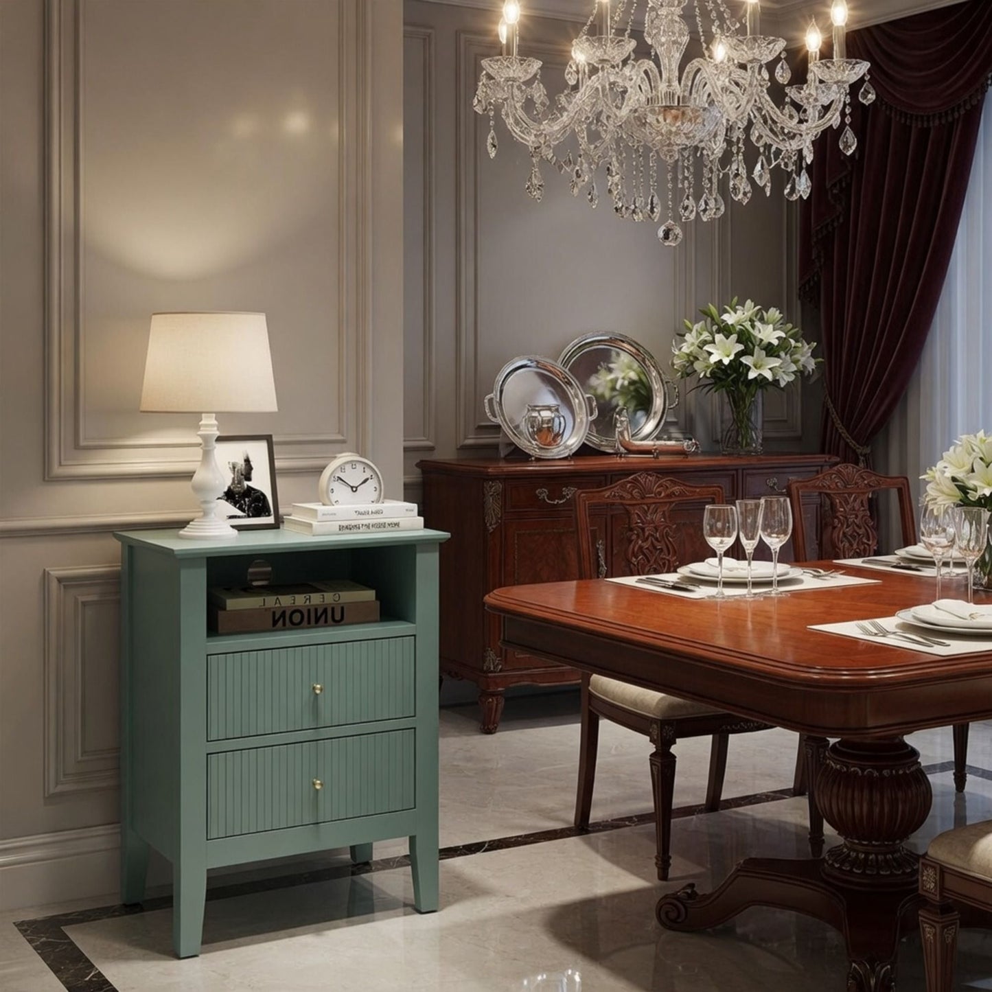 Fluted Nightstand With 2 Drawers