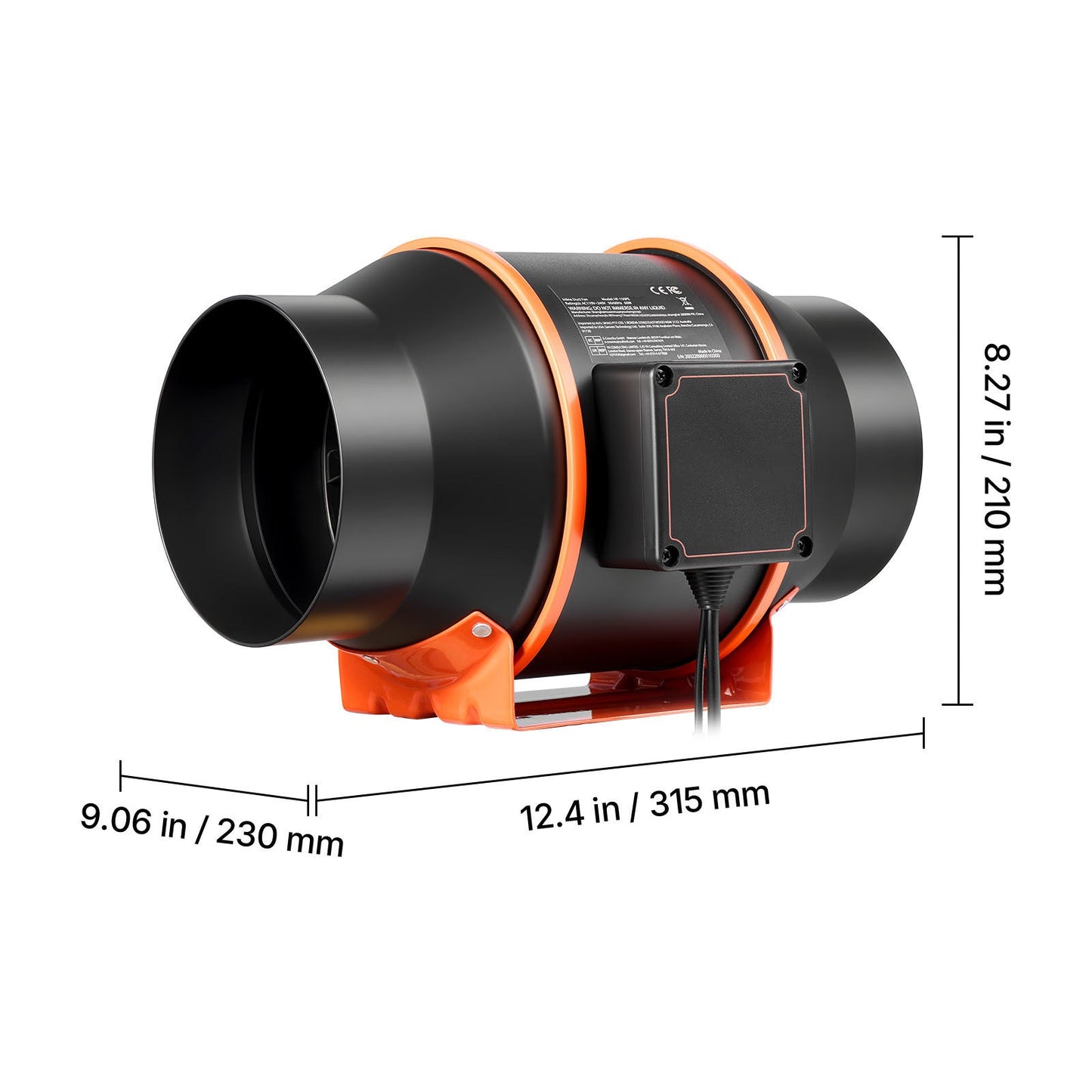 Inline Duct Fan with 402 CFM and 3-Speed Circulation