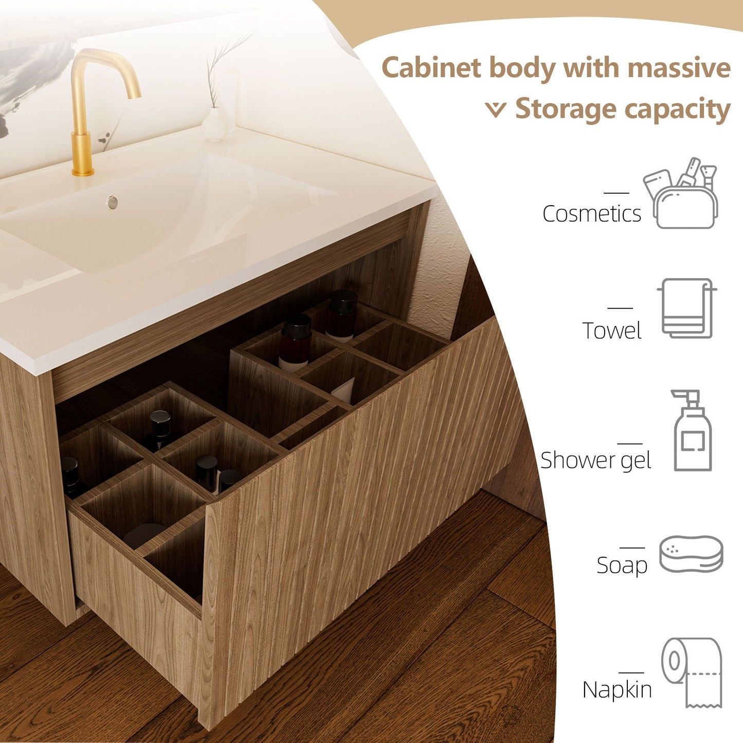 Wall Mounted Floating Bathroom Vanity With Sink And Drawers