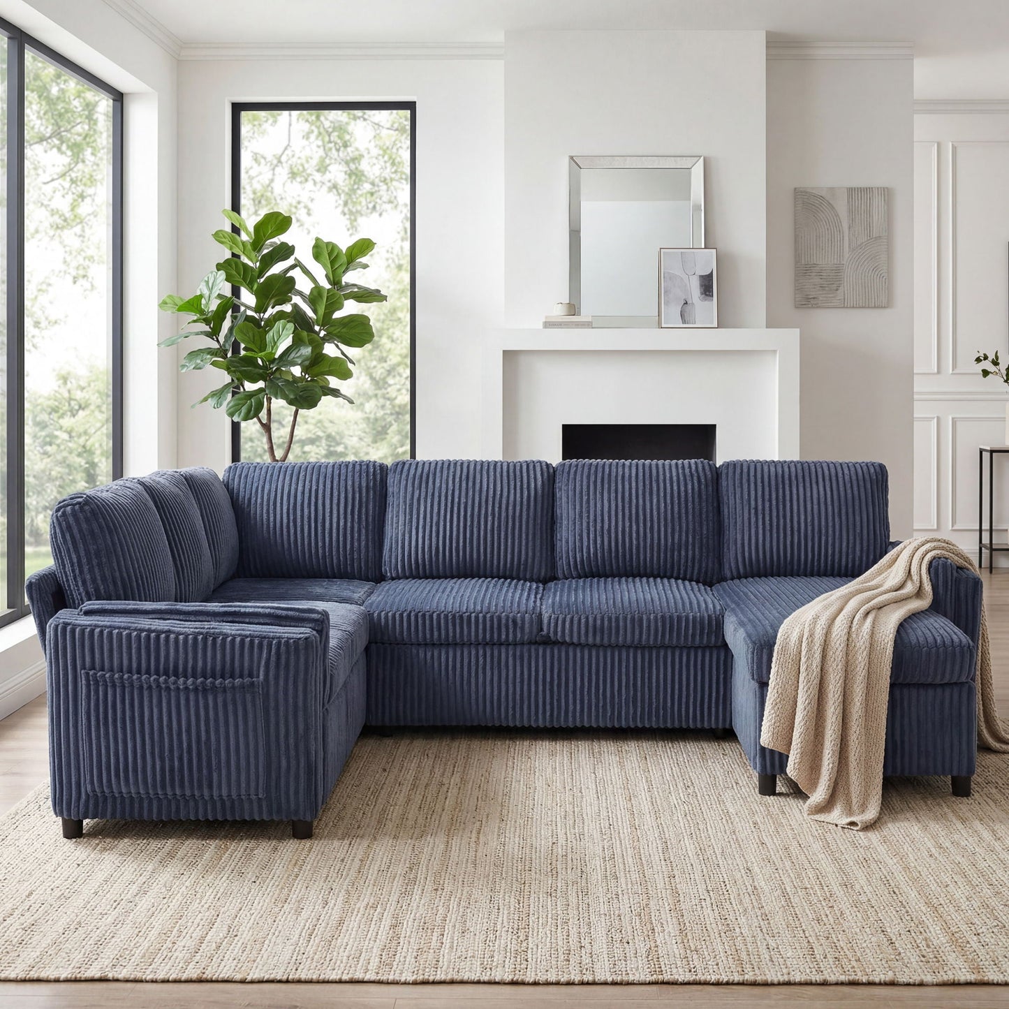 Convertible U-Shaped Sectional Sofa Bed With USB Ports And Storage