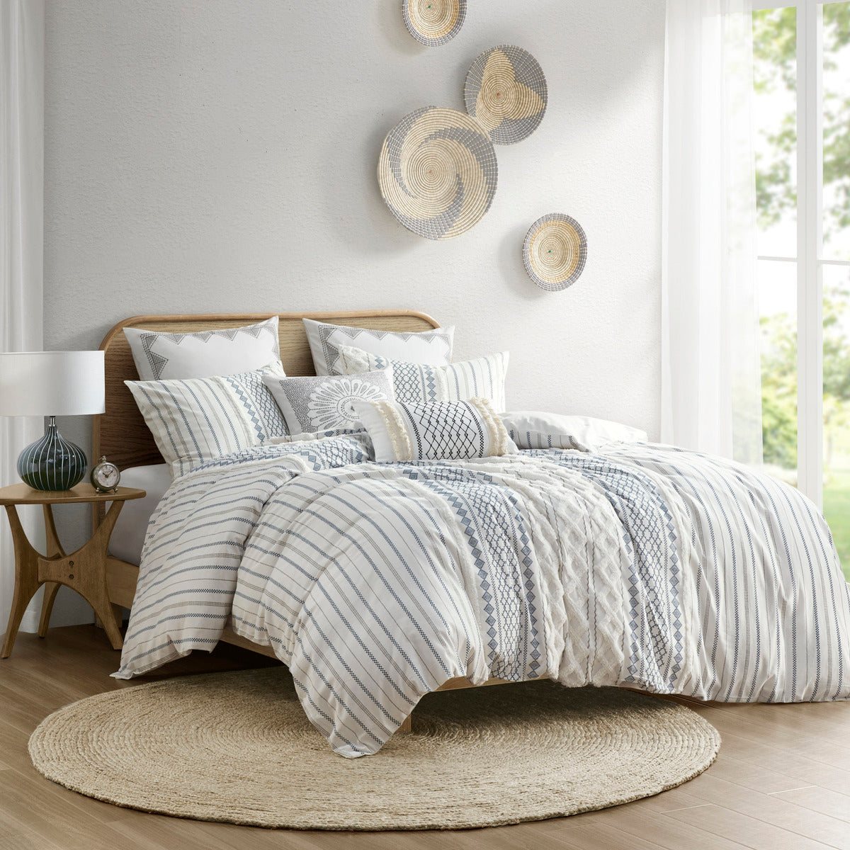 Full/Queen Cotton Printed Duvet Cover Set with Chenille