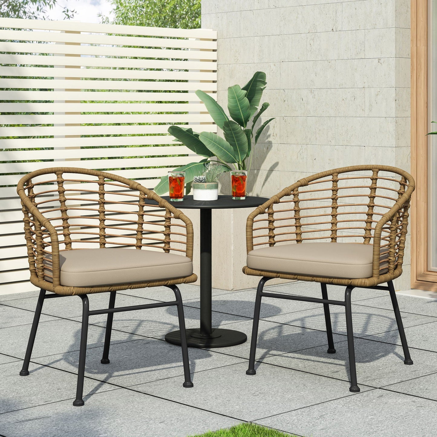 Randy Modern Wicker Chair with Water Resistant Cushions - Brown / Beige
