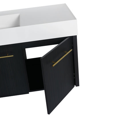 Contemporary 48" Wall Mounted Bathroom Vanity With Resin Sink And Soft Closing Doors And Line - Black Chestnut