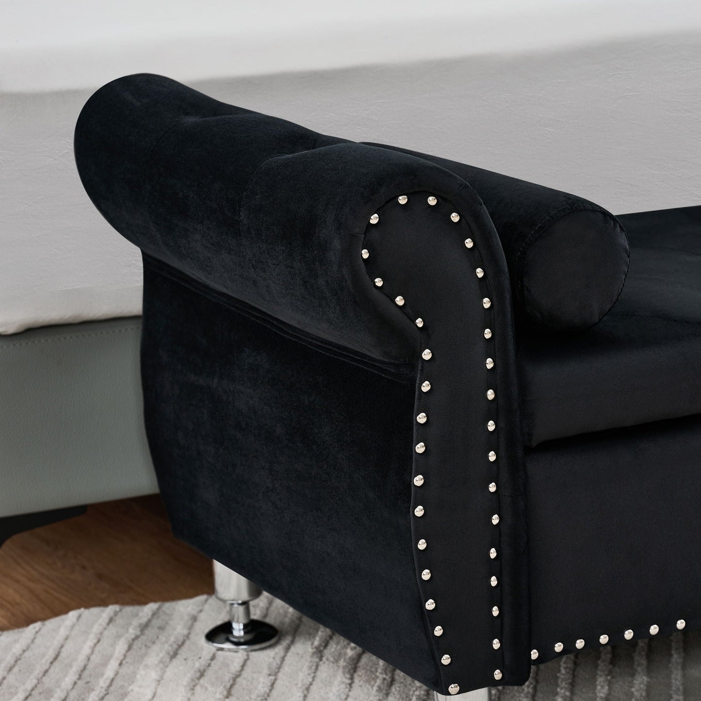 Storage Bench With Crystal Buttons And 1 Pillow For Bedroom