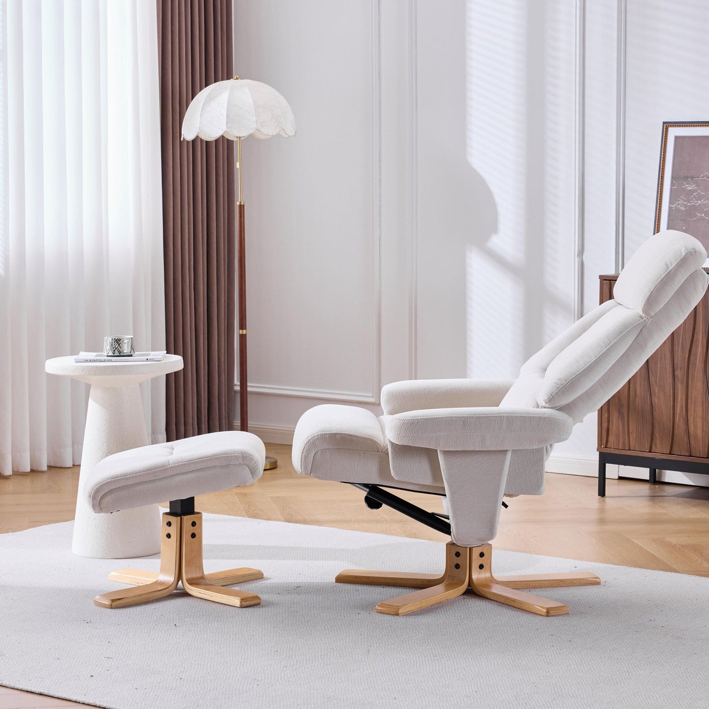 Upholstered Heated Massage 360° Swivel Accent Chair With Ottoman