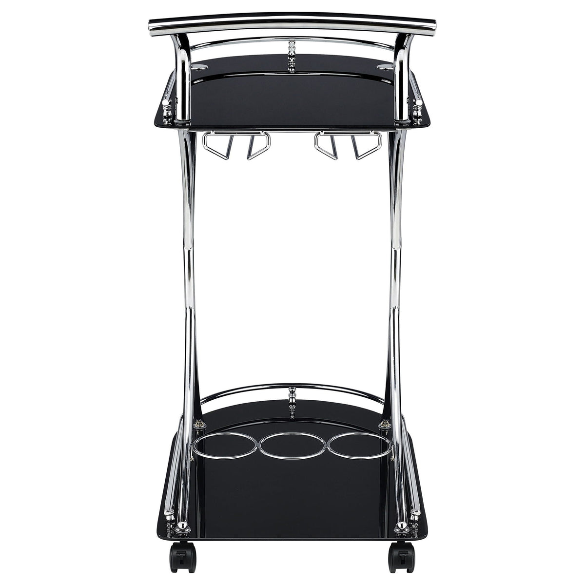 Elfman 2-tier Glass Shelf Metal Bar Cart Black and Chrome