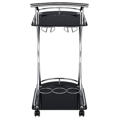Elfman 2-tier Glass Shelf Metal Bar Cart Black and Chrome