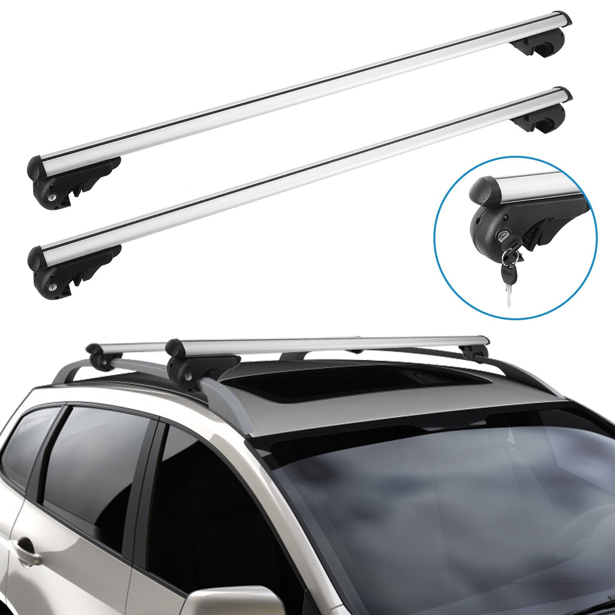 Car Roof Rack Cross Bars Aluminum Cargo Carrier Rooftop Crossbars Luggage Roof Rack Bar with 176lbs Max Load Fits Most Vehicles with Existing Raised S
