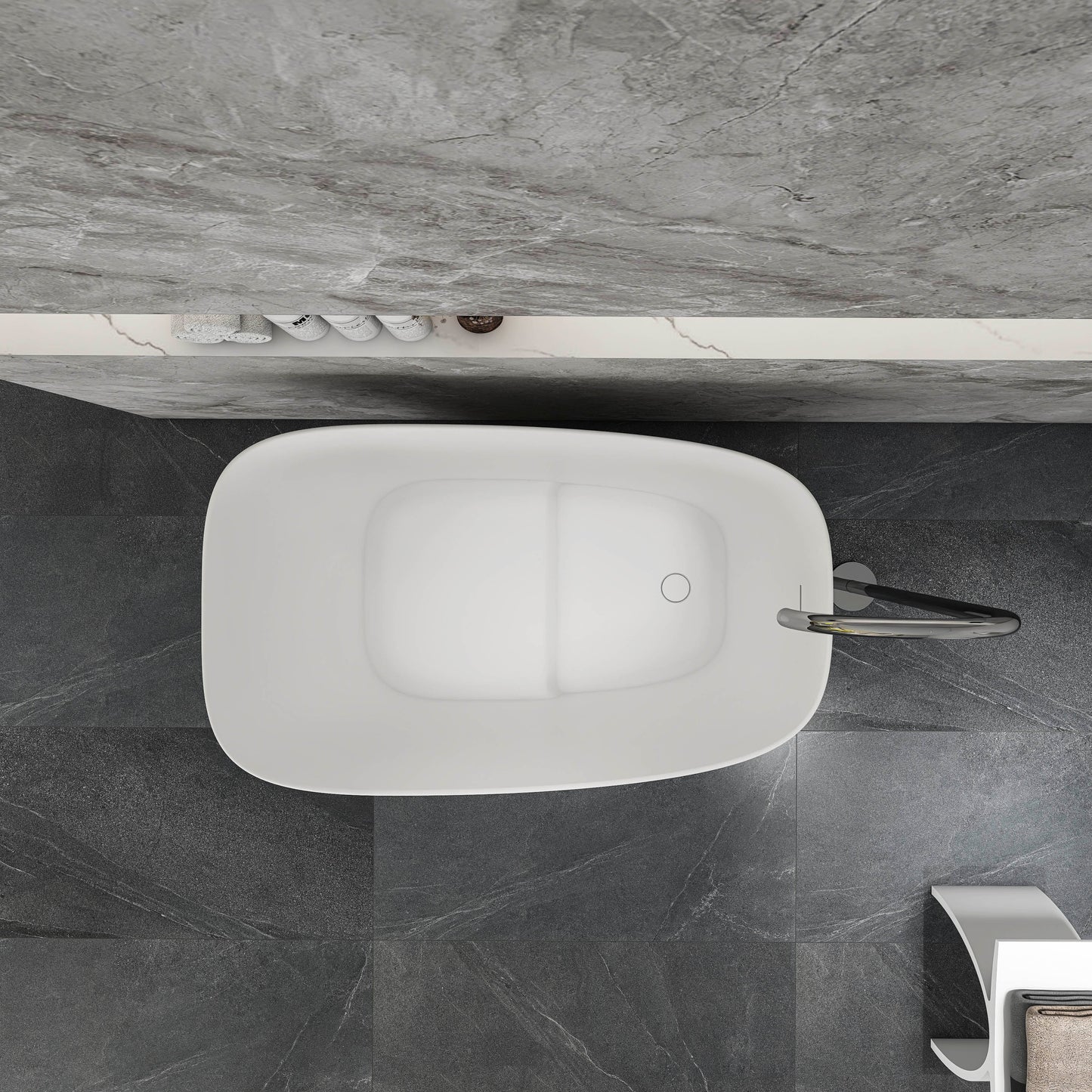 51-Inch Freestanding Solid Surface Deep Soaking Bathroom Bathtub with Seat