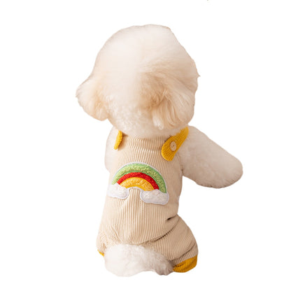 Dog Jumpsuit Pet Rainbow Corduroy Dog Pants Dog Overalls For Small Dogs Puppy Autumn-Winter Dog Pants