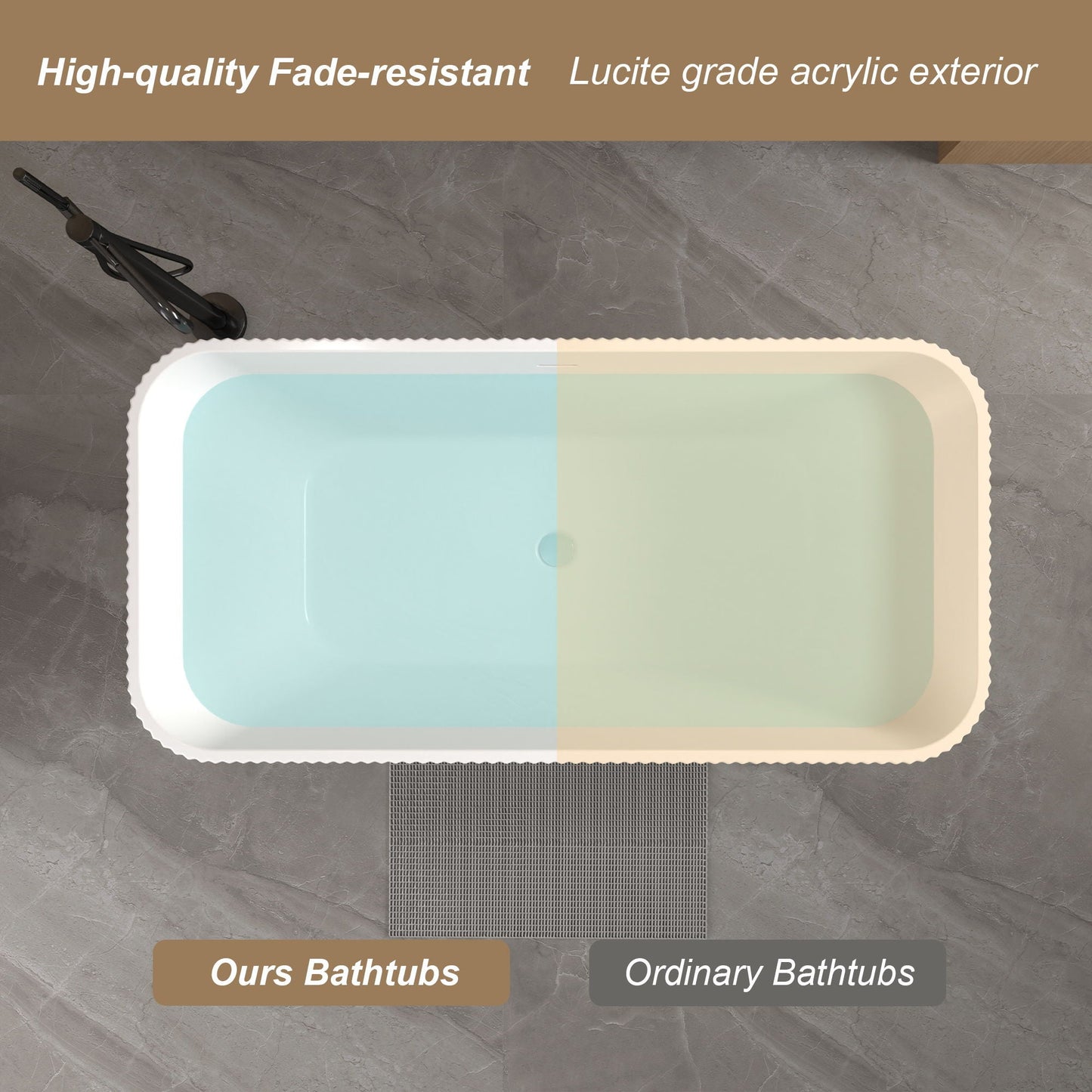 Rectangle Linear Freestanding Soaker Tub With Pop Up Drain, Double Wall Insulated Construction - Gloss White
