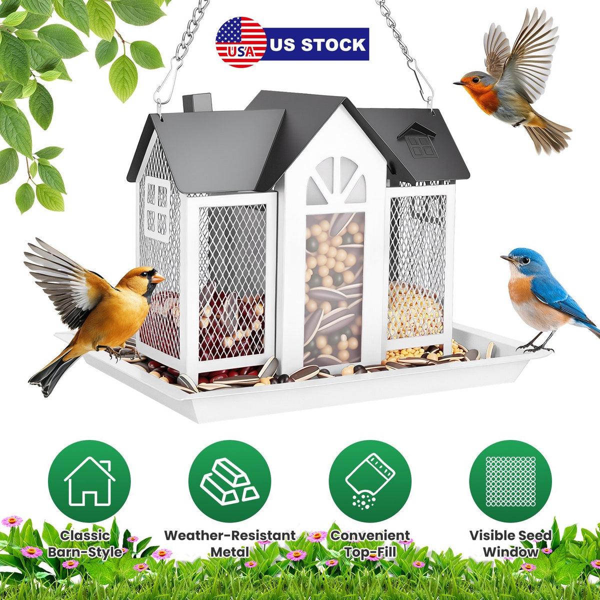 Barn Bird Feeder with Lift Top Lid and Viewing Window