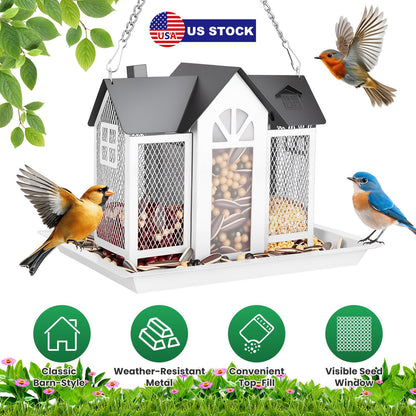 Barn Bird Feeder with Lift Top Lid and Viewing Window