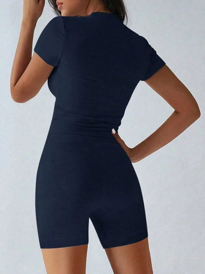 Round Neck Short Sleeve Top and Shorts Set