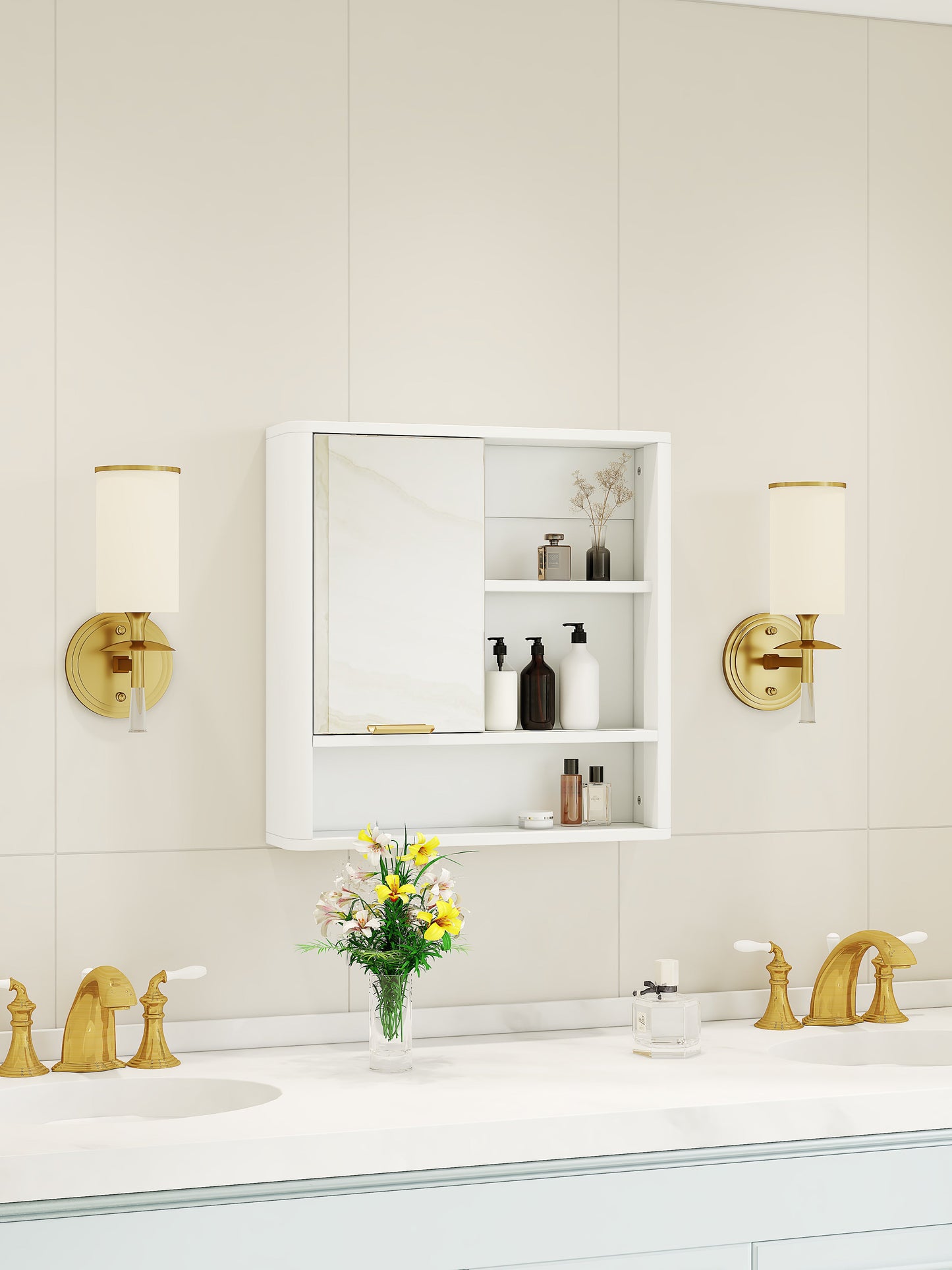 Modern Bathroom Mirror Cabinet with Open Shelves
