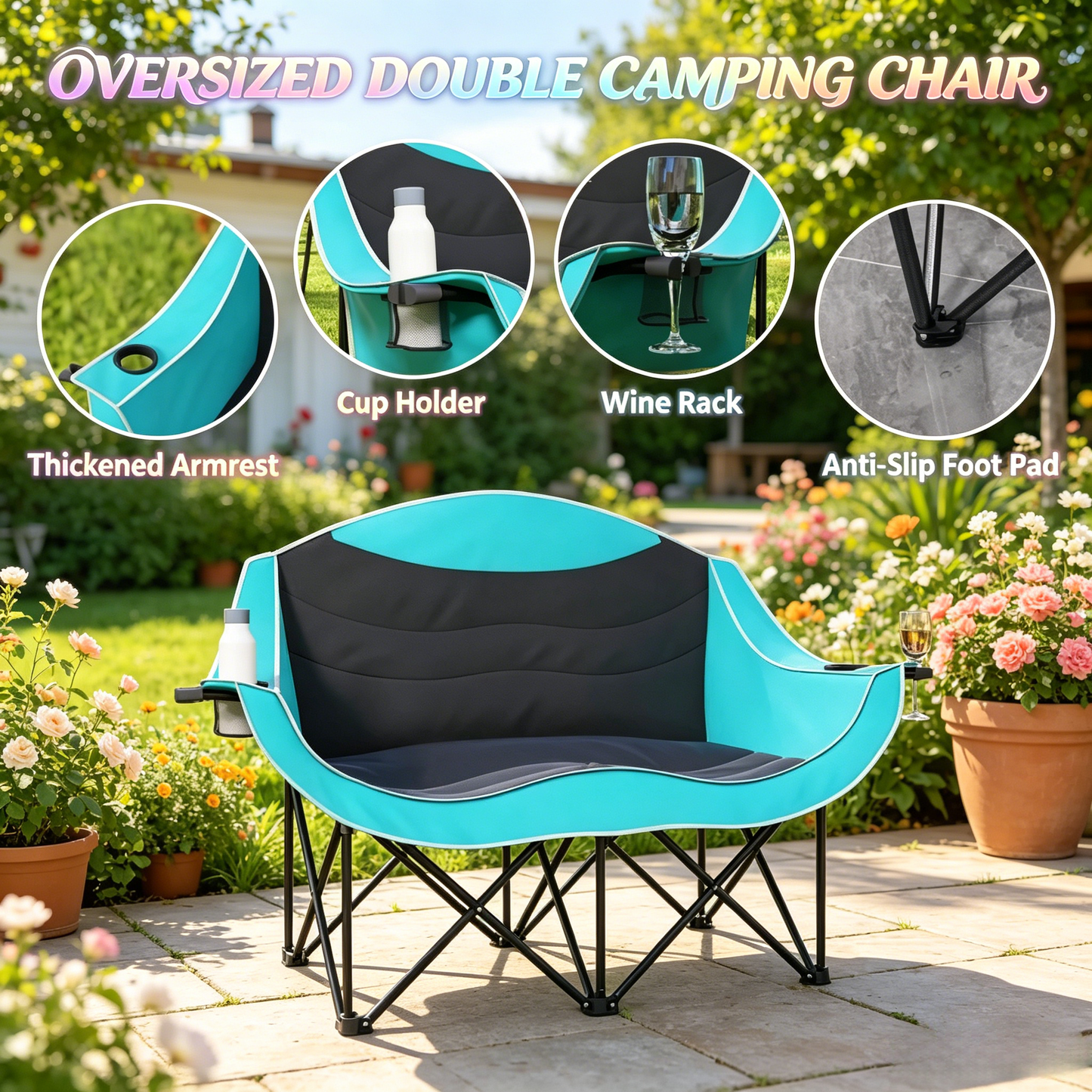 Foldable Outdoor Chair, Camping Chair, Outdoor Loveseat, Portable Hiking Chair