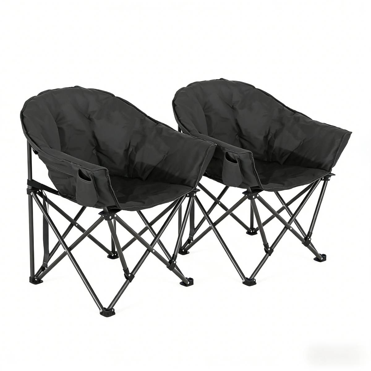 Set of 2 Oversized Camping Chairs with Side Pocket