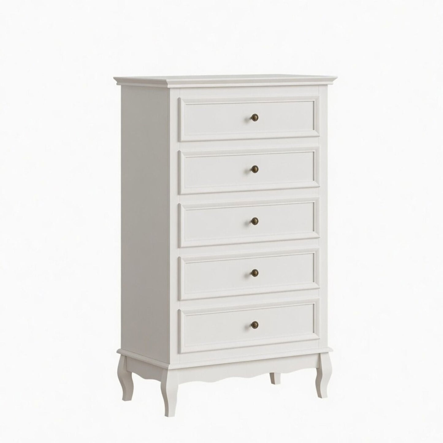 5 Drawer Tall Wide Chest Of Drawers - White