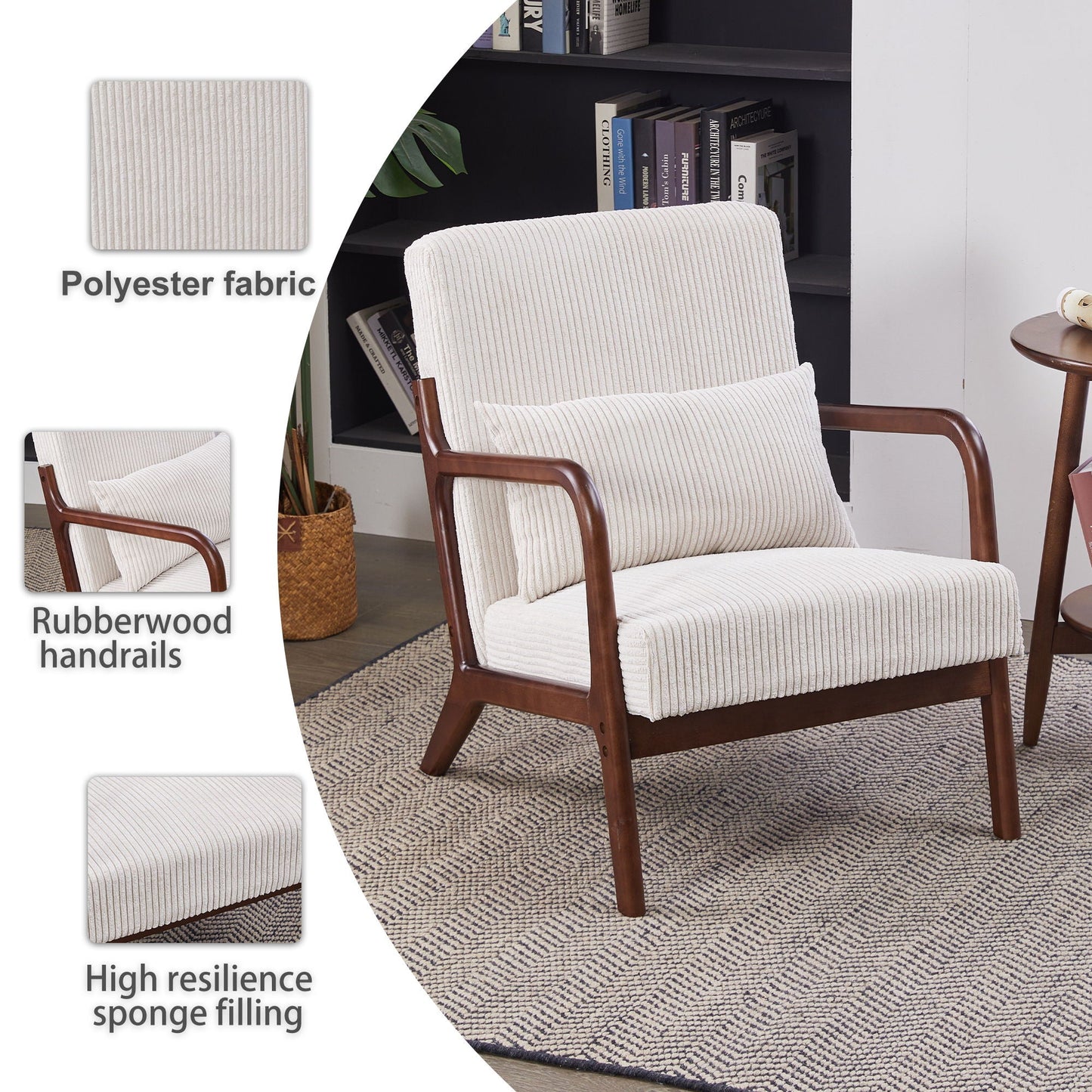 Accent Chair With Pillow And Wood Frame