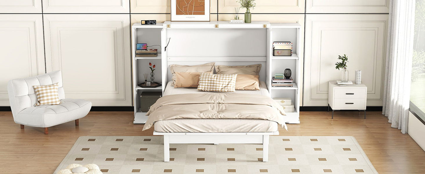 Murphy Bed With Shelves, Drawers And USB Ports