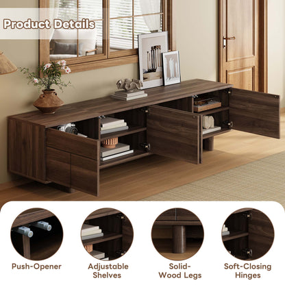 TV Stand For TVs Up To 85", Entertainment Center, Cable Management, Push Openers, Soft Closing Hinges & Adjustable Shelves - Dark Brown