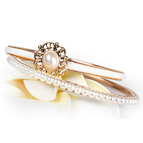 Gold 6-Piece Bangle Set with Imitation Pearls