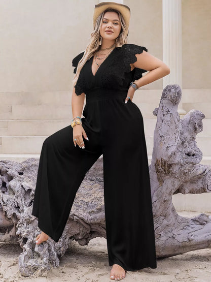 Lace Cap Sleeve Wide Leg Jumpsuit