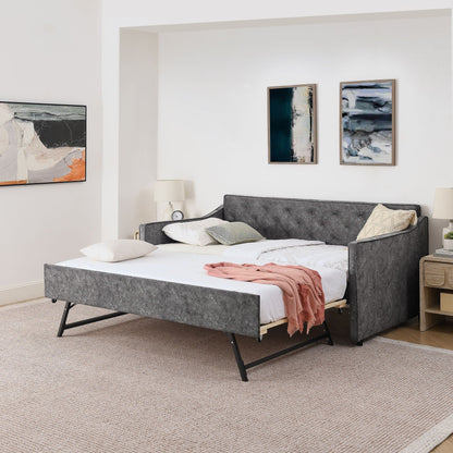 Daybed With Pop Up Trundle And USB Charging Armrest