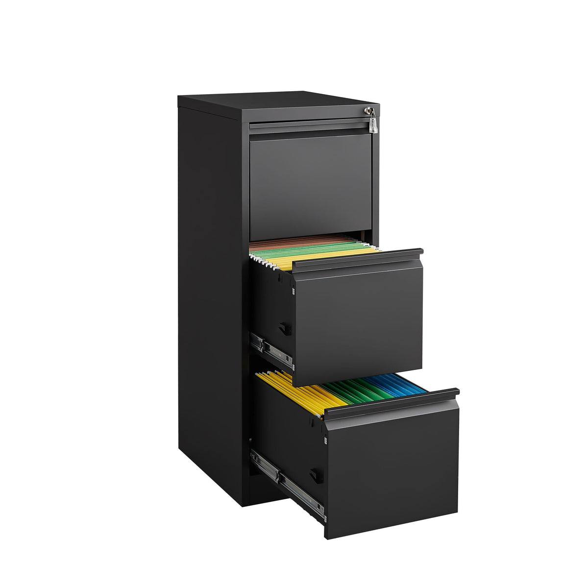 Durable Metal 3 Drawer File Cabinet With Lock For Office Storage