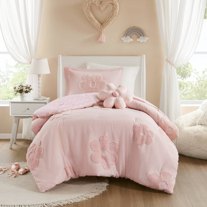 3-Piece Twin Floral Reversible Tufted Chenille Comforter Set