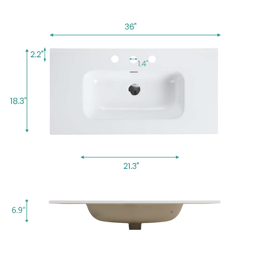 Abay Home Glossy White Ceramic Integrated Bathroom Vanity Sink