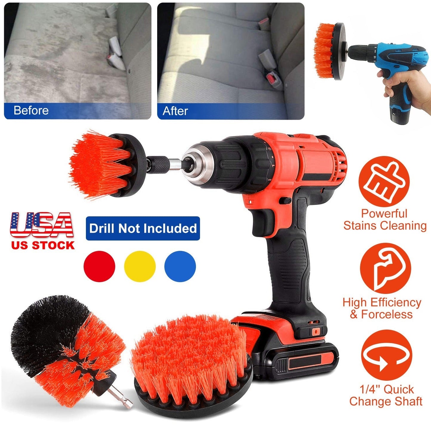 3Pcs/Set Drill Brush Power Scrubber Cleaning Brush for Car Carpet Wall Tile Tub Cleaner Combo